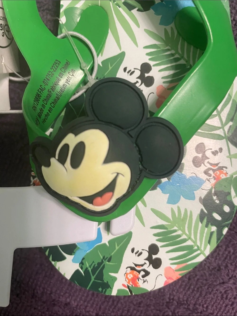 Disney Green and White Mickey Mouse Tropical Print Kids Flip-Flops